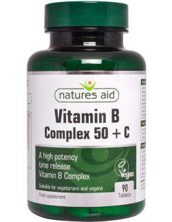 NATURES AID Vitamin B Complex 50 with Vitamin C, Time Release, 90 tabs