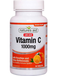 NATURES AID Vitamin C 1000mg, Low Acid with Rosehips & Citrus Bioflavonoids, 30 tabs