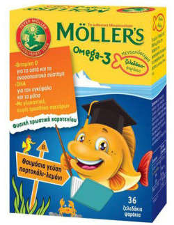 MOLLER'S Omega-3 Fish 36 ζελεδάκια ψαράκια Πορτοκάλι - Λεμόνι