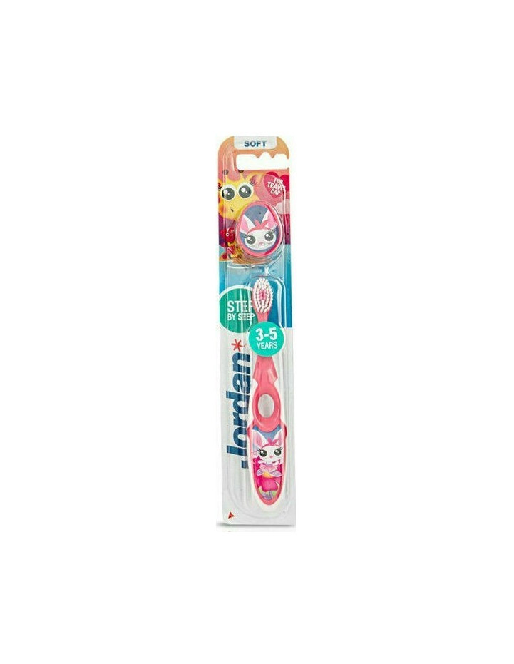 JORDAN Step by Step Toothbrush 3-5 years Soft, with Fun Travel Cap, Ροζ