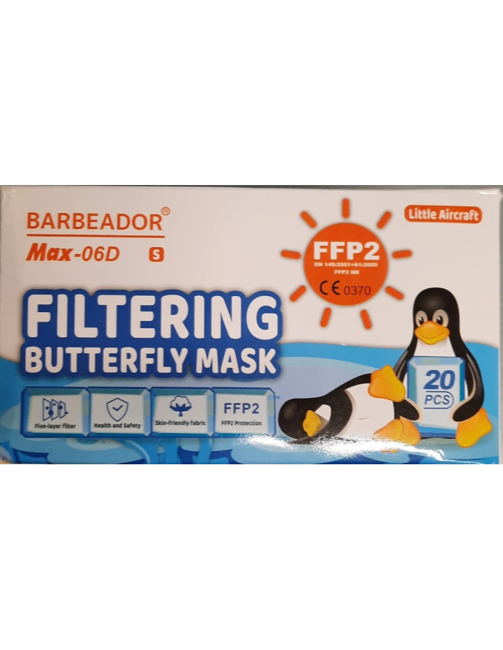 Barbeador Filtering Mask for children FFP2 white with little airplanes, 20 pieces